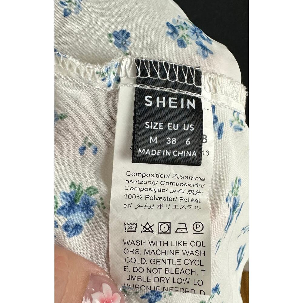Shein Blue Floral Tie Back Babydoll Milkmaid Cottagecore Coquette Cami Top SizeM - Picture 9 of 9